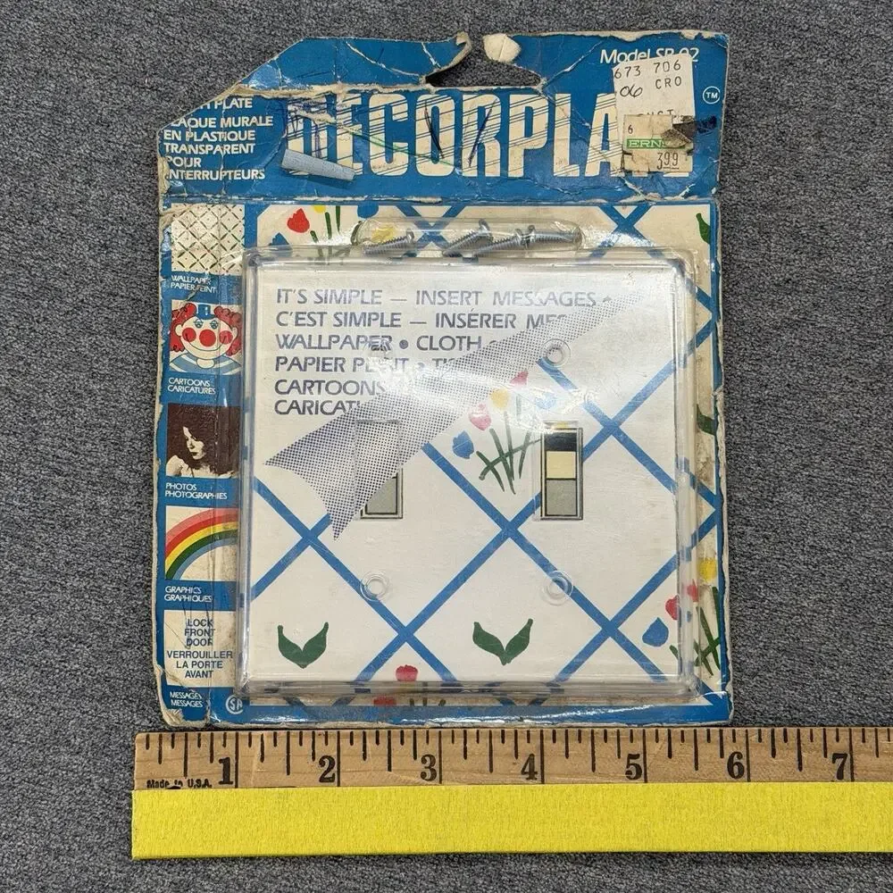 Vintage Decorplate Clear Plastic Light Switch Plate Cover Wallpaper Insert NOS
